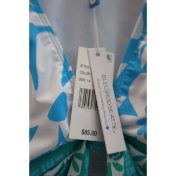 Bleu Rod Beatie Sz 14 Sun Day Fun Day Tie Front Cap Sleeve Crop Tankini Top - Picture 3 of 9